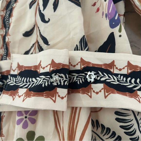 FARM RIO Nature Mini Dress Romantic Bead Belt Maximalist Puff Beige Size Medium - Picture 12 of 16